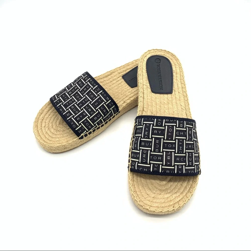 NIB TORY BURCH Tory Ribbon Espadrille Slide - Picture 2 of 6